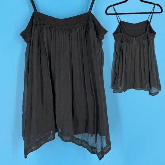 La Rok Sleeveless Lined Spaghetti Strap Sheer Tank Top Black Medium Asymmetrical - Picture 1 of 12